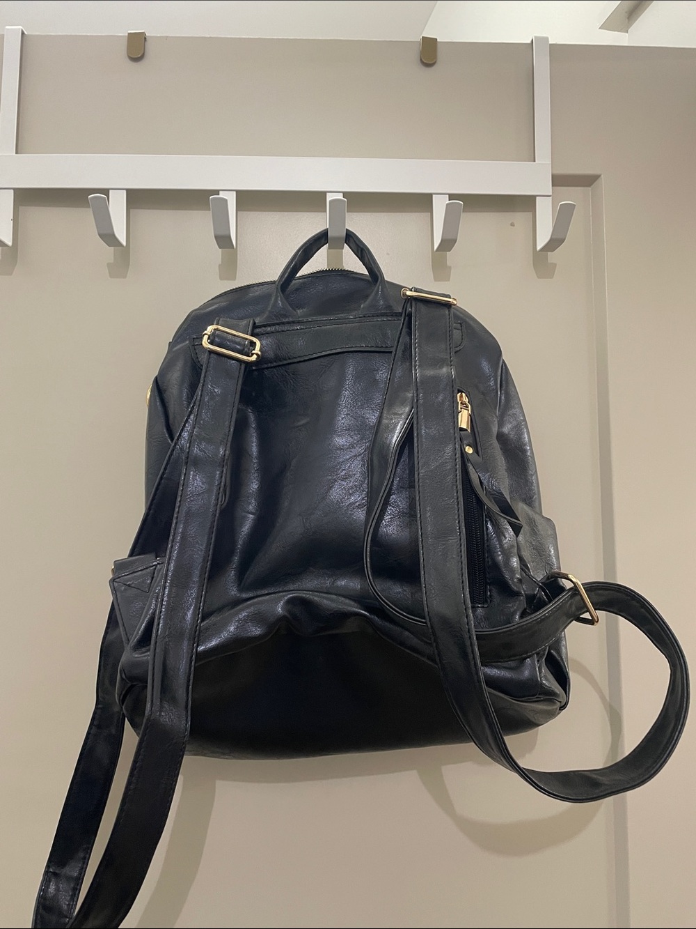 Black Faux Leather Backpack with Gold Hardware - Picture 2 of 3